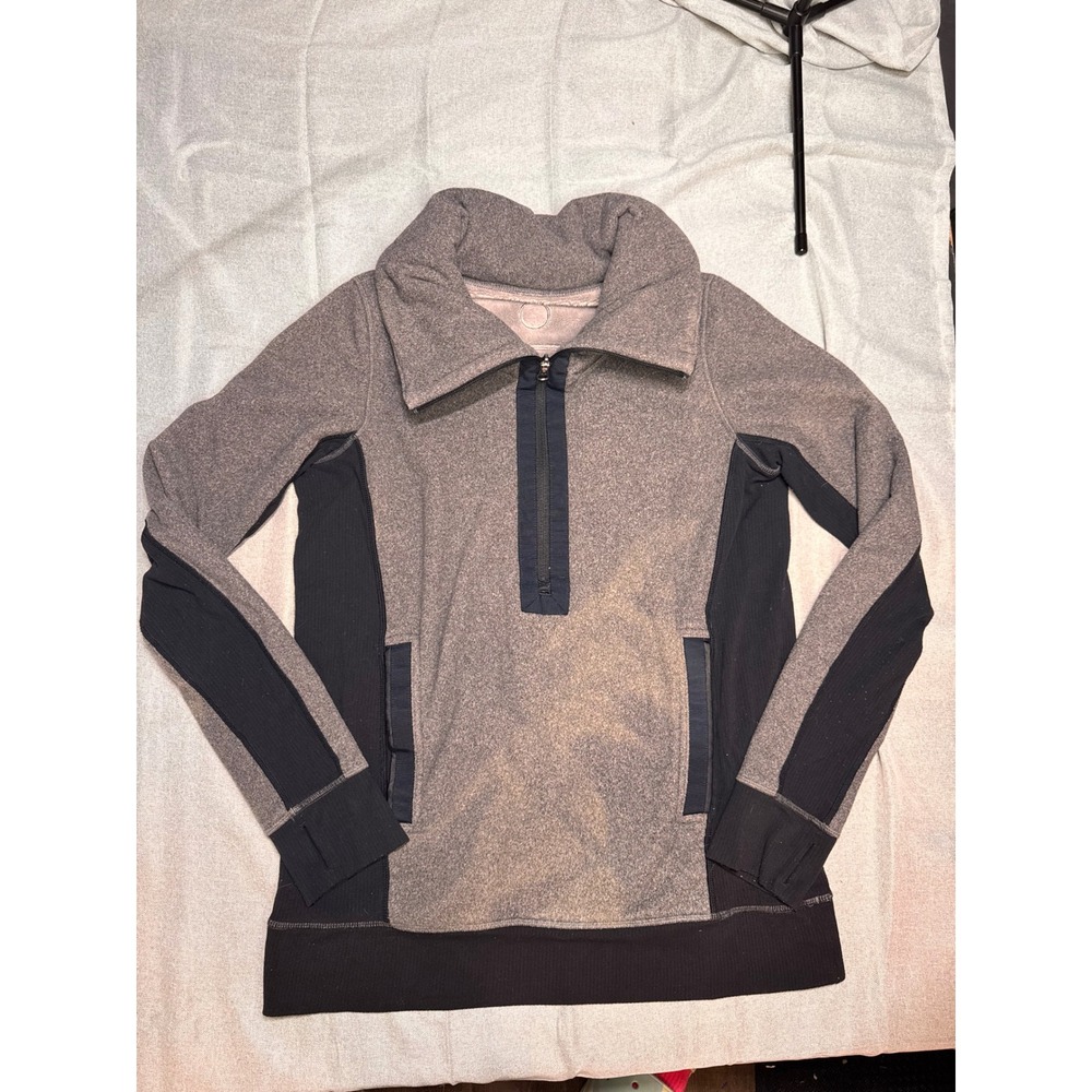 Lululemon‎ Womens Quarter Zip Pullover Heathered Gray Black Size 6 Funnel Neck